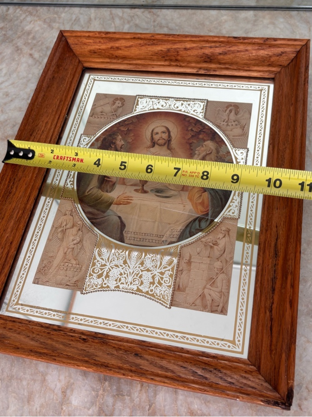 Framed Mirrored Religious Last Supper Print in Warm Wood Frame - Brown and Cream - Picture 6 of 8